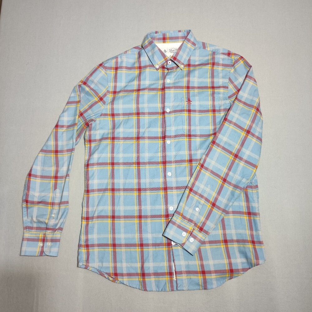 An Original Penguin by Munsingwear button down shirt men's sz M light blue check